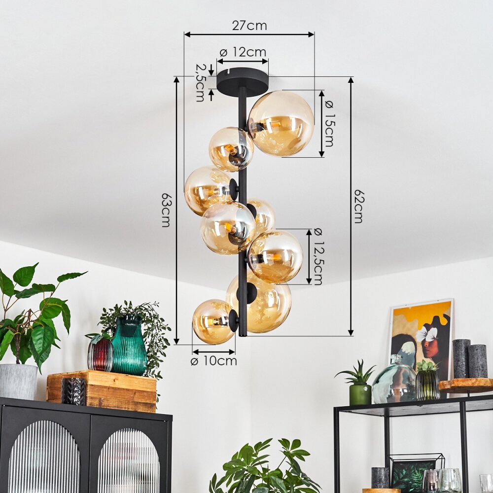 Chehalis Plafondlamp Zwart, 8-lichts