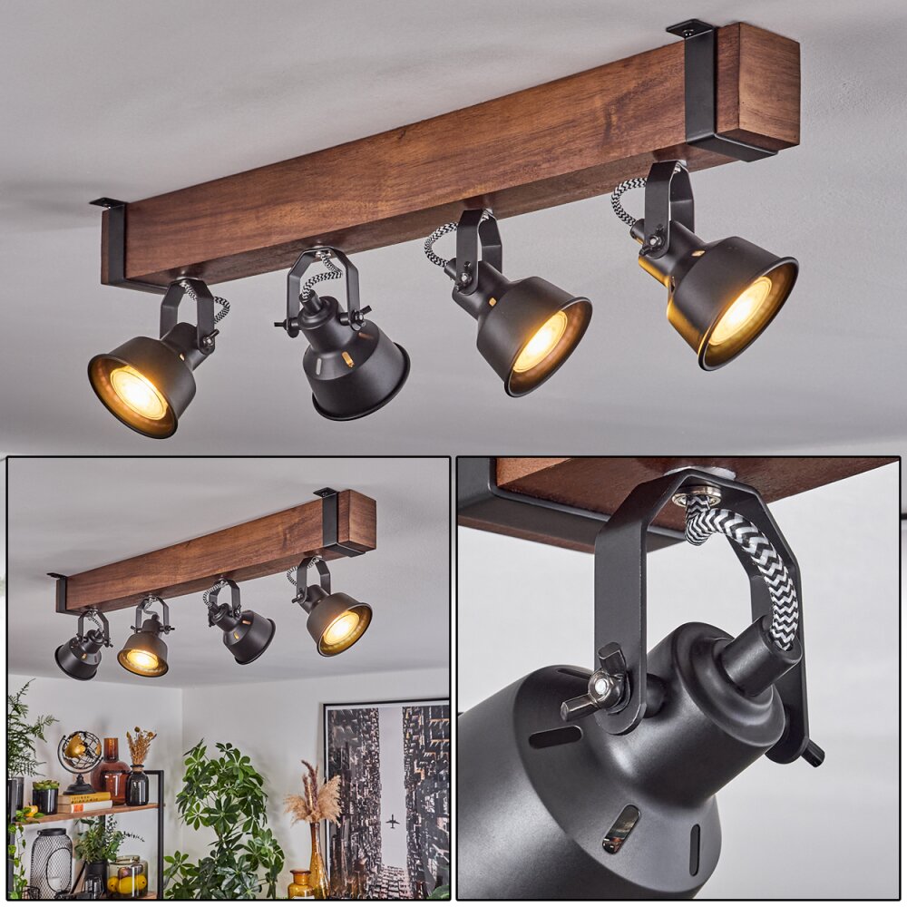Safari Plafondlamp Bruin, Zwart, 4-lichts main product photo