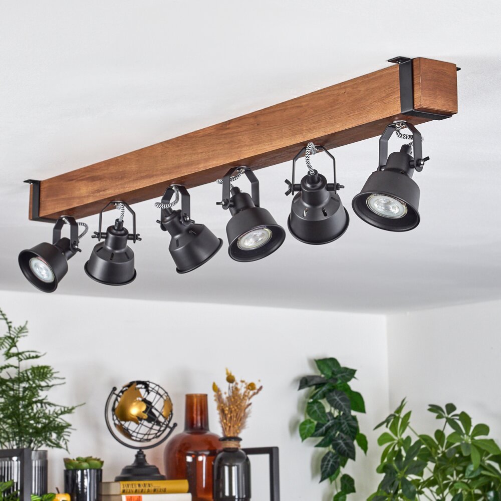 Safari Plafondlamp Bruin, Zwart, 6-lichts