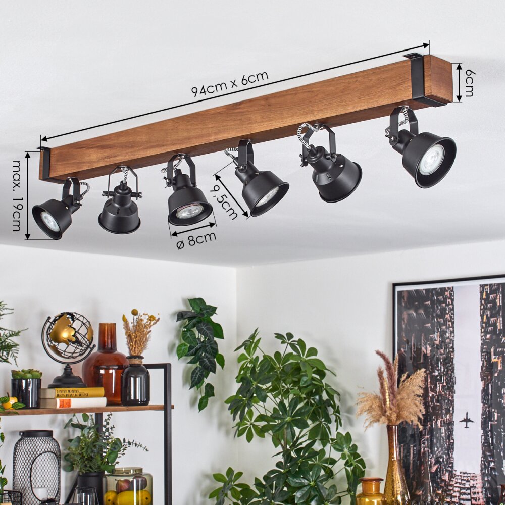 Safari Plafondlamp Bruin, Zwart, 6-lichts