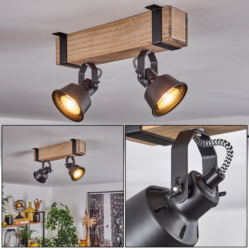 Safari Plafondlamp Natuurlijke kleuren, Zwart, 2-lichts main product photo