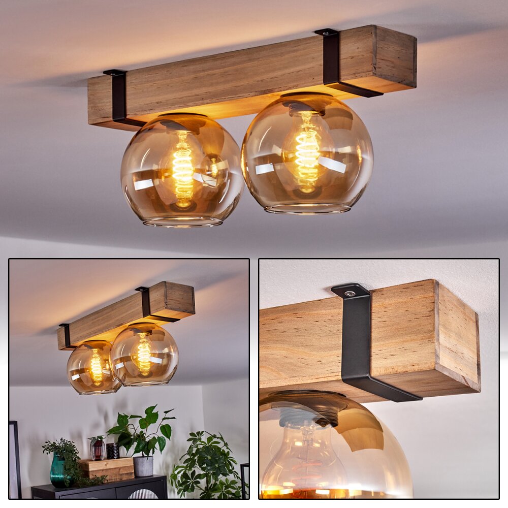 Montgomery Plafondlamp - Glas Natuurlijke kleuren, Zwart, 2-lichts main product photo