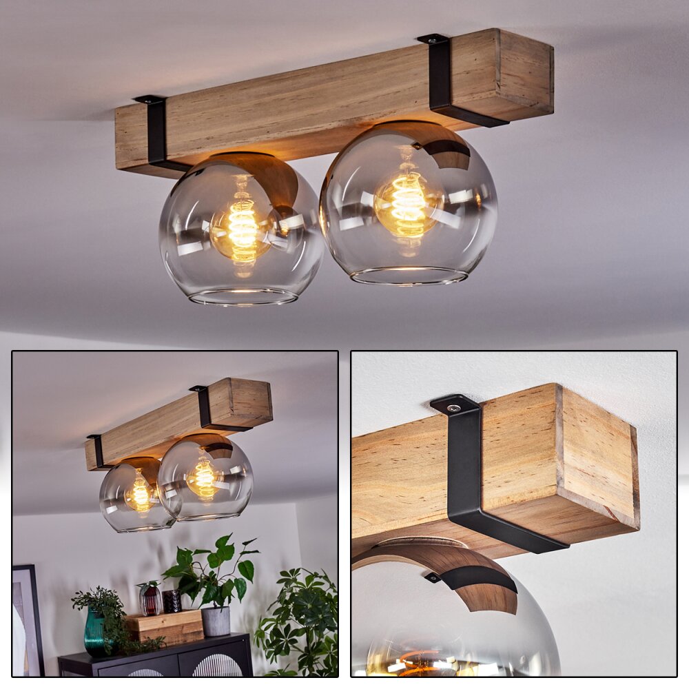 Montgomery Plafondlamp - Glas Natuurlijke kleuren, Zwart, 2-lichts main product photo