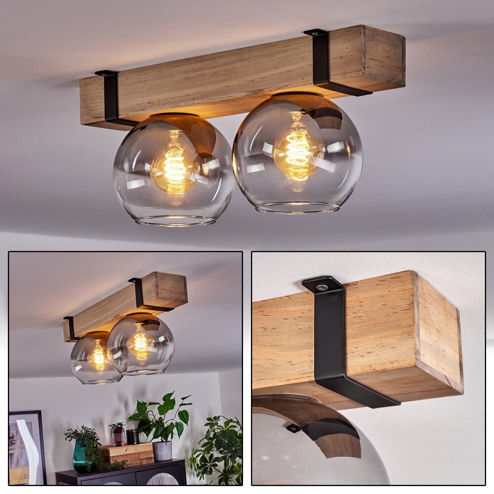 Montgomery Plafondlamp - Glas Natuurlijke kleuren, Zwart, 2-lichts main product photo