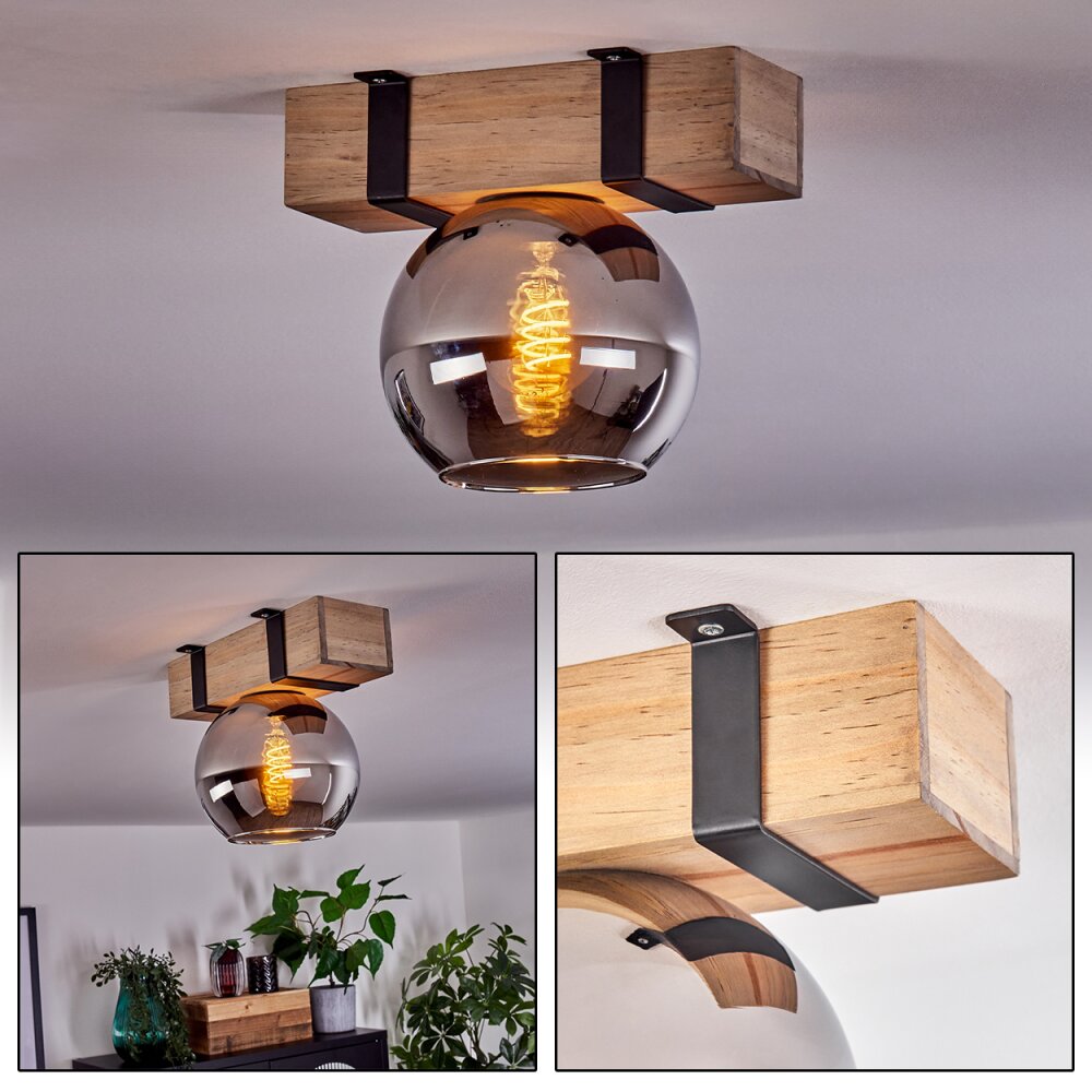 Montgomery Plafondlamp - Glas Natuurlijke kleuren, Zwart, 1-licht main product photo
