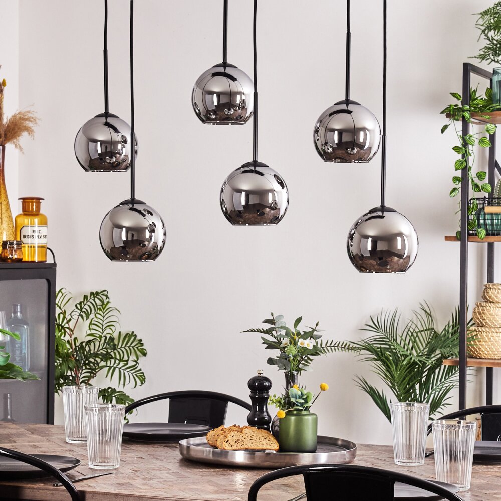 Koyoto Hanger - Glas Chroom, Rookkleurig, 6-lichts