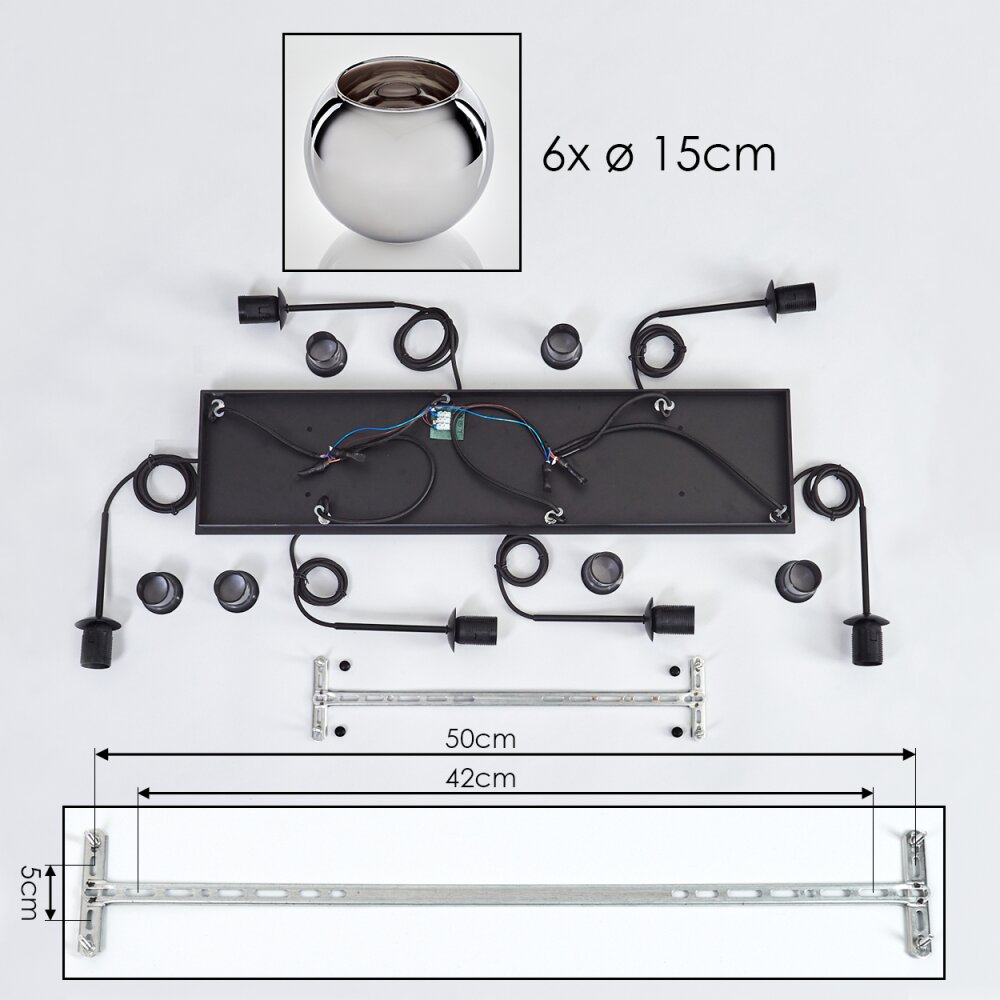 Koyoto Hanger - Glas Chroom, Rookkleurig, 6-lichts