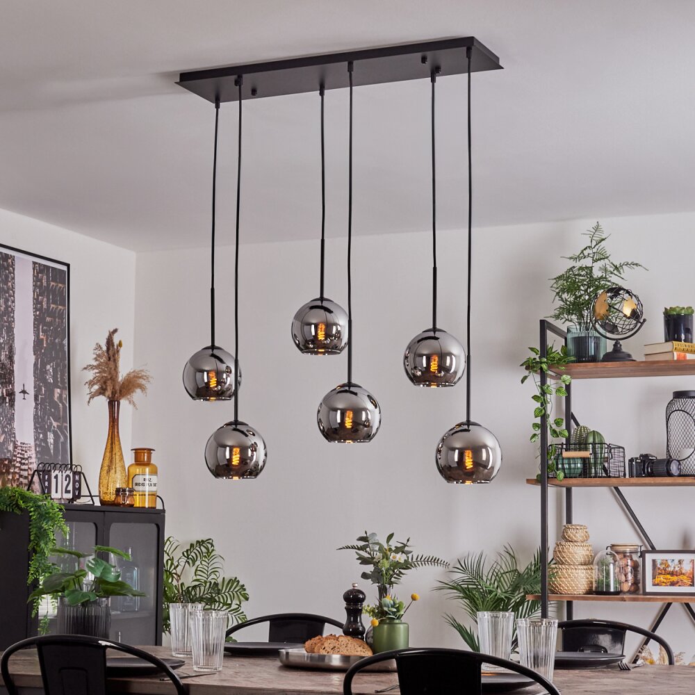 Koyoto Hanger - Glas Chroom, Rookkleurig, 6-lichts