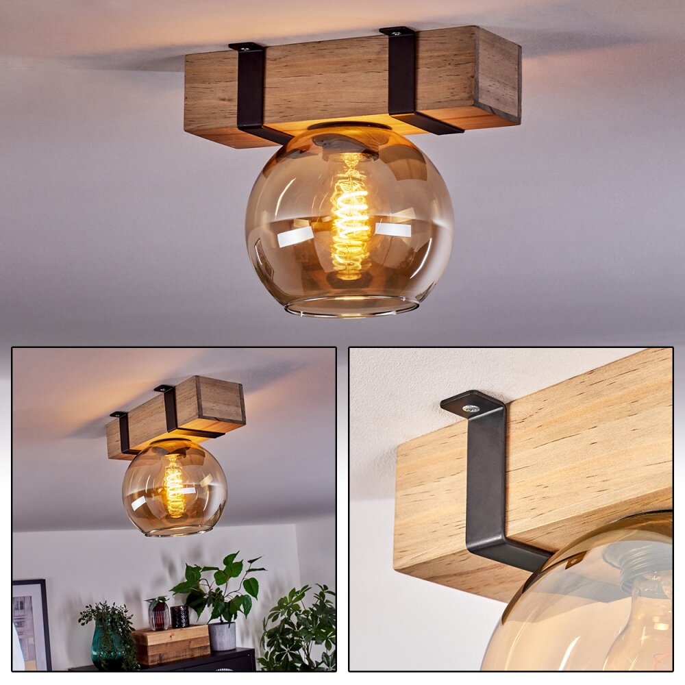 Montgomery Plafondlamp - Glas Natuurlijke kleuren, Zwart, 1-licht main product photo