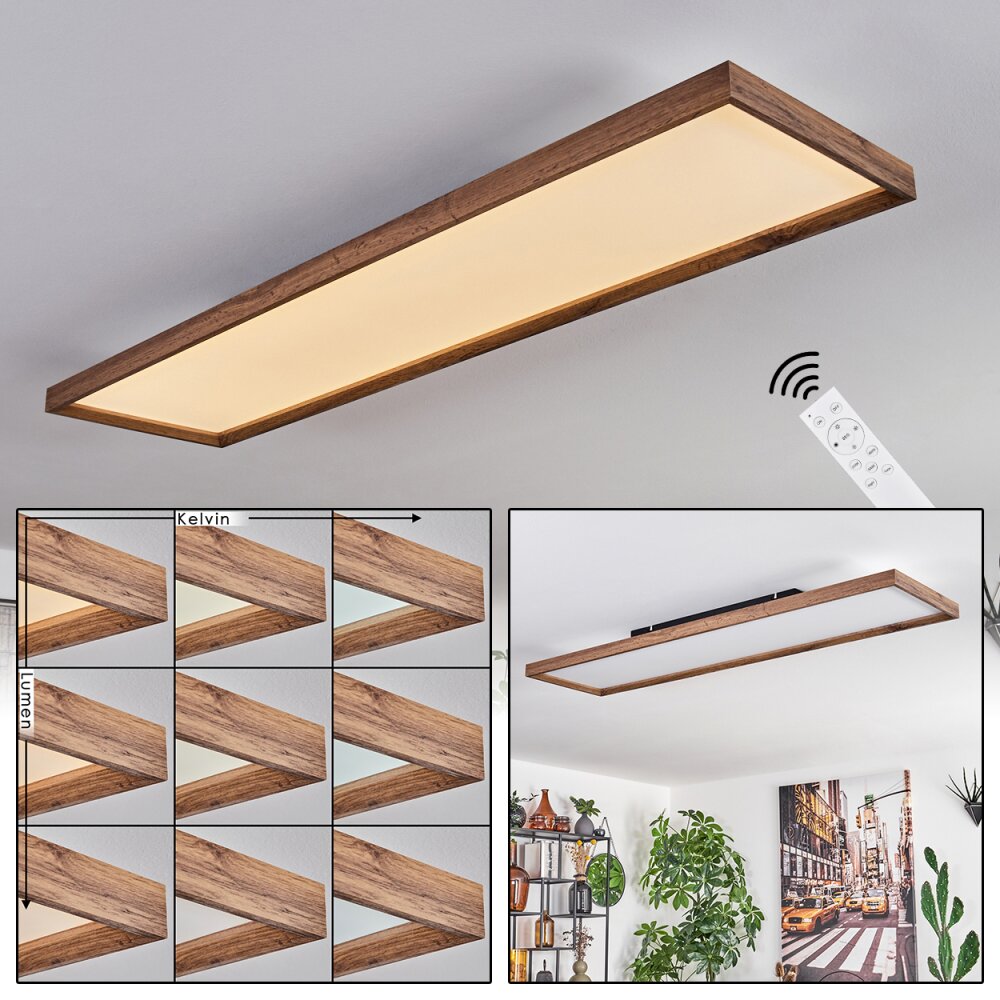 Longvic Plafondlamp LED houtlook, Zwart, 1-licht, Afstandsbediening main product photo