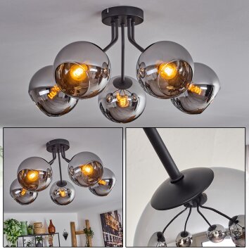 Koyoto Plafondlamp - Glas Chroom, Rookkleurig, 5-lichts Koyoto Plafondlamp - Glas Chroom, Rookkleurig, 5-lichts