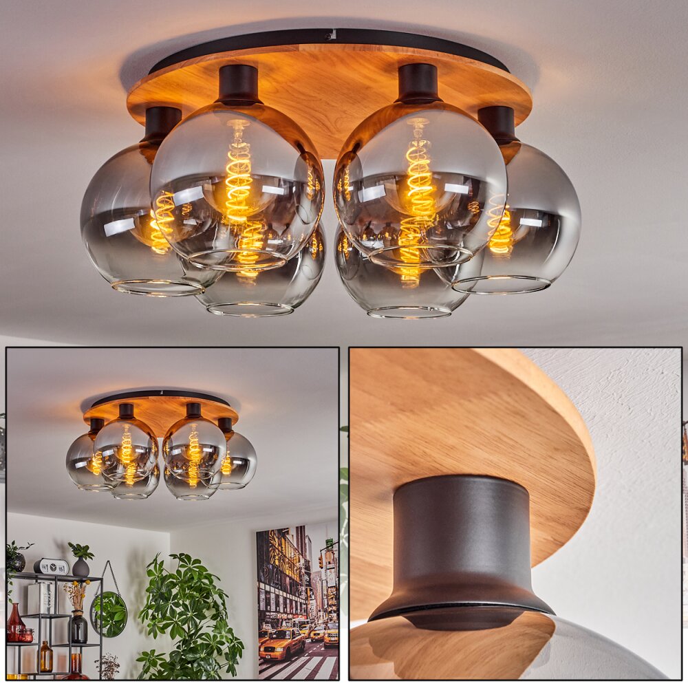 Koyoto Plafondlamp - Glas Natuurlijke kleuren, Zwart, 6-lichts main product photo