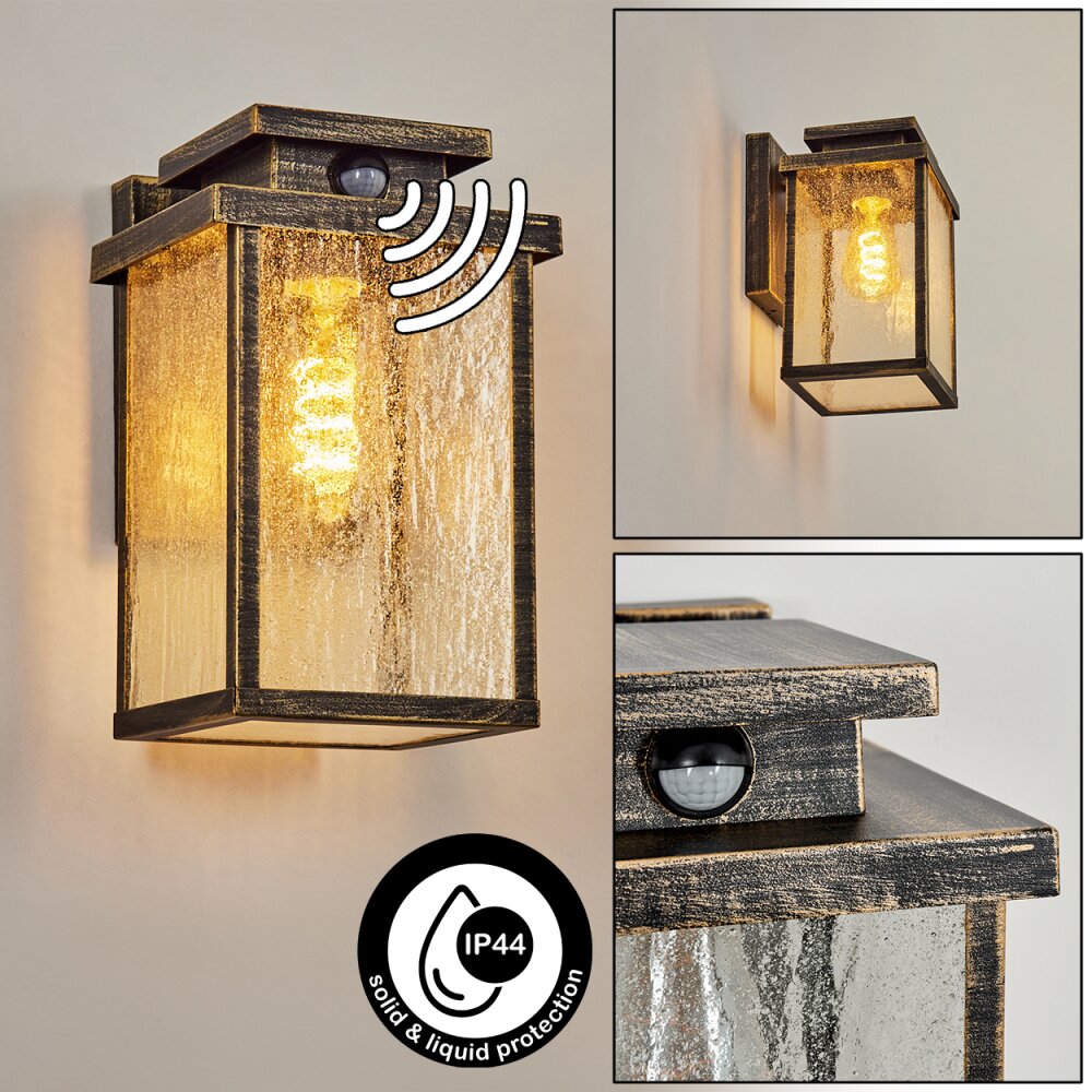 Tieva Buiten muurverlichting Bruin, Goud, Zwart, 1-licht, Bewegingsmelder main product photo