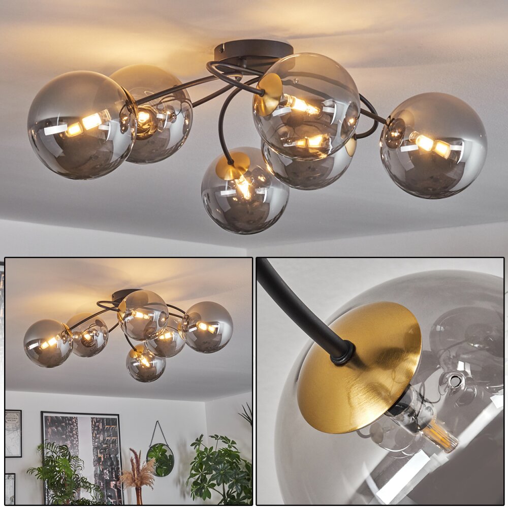 Chehalis Plafondlamp Goud, Zwart, 6-lichts main product photo