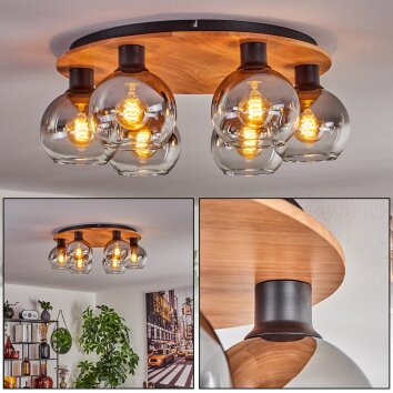 Koyoto Plafondlamp - Glas Natuurlijke kleuren, Zwart, 6-lichts Koyoto Plafondlamp - Glas Natuurlijke kleuren, Zwart, 6-lichts