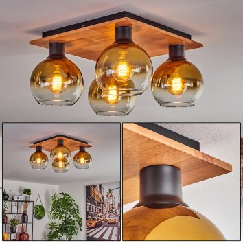 Koyoto Plafondlamp - Glas Natuurlijke kleuren, Zwart, 4-lichts