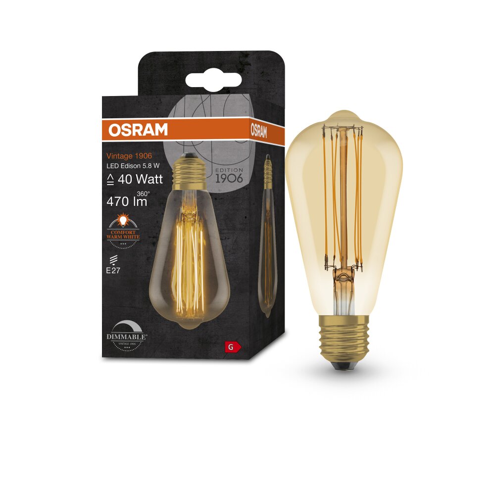 OSRAM Vintage 1906® LED E27 5,8 watt 2200 kelvin 470 lumen main product photo