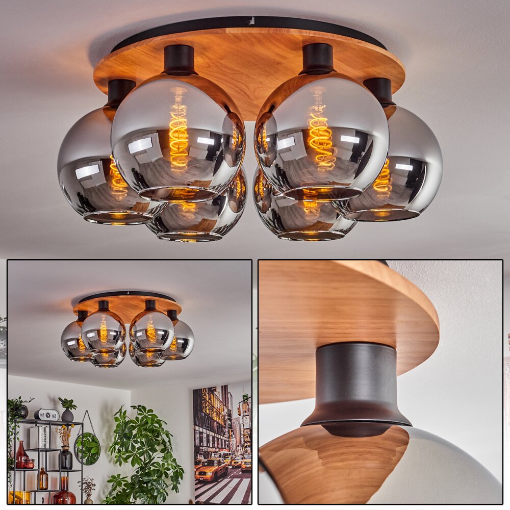 Koyoto Plafondlamp - Glas Natuurlijke kleuren, Zwart, 6-lichts main product photo
