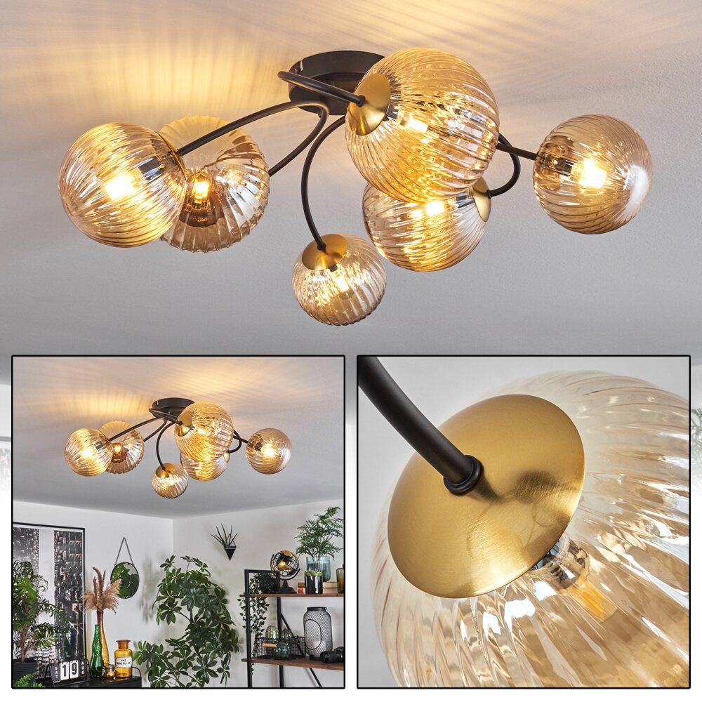 Chehalis Plafondlamp - Glas Goud, Zwart, 6-lichts main product photo