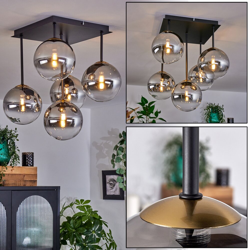 Chehalis Plafondlamp - Glas Goud, Zwart, 5-lichts main product photo