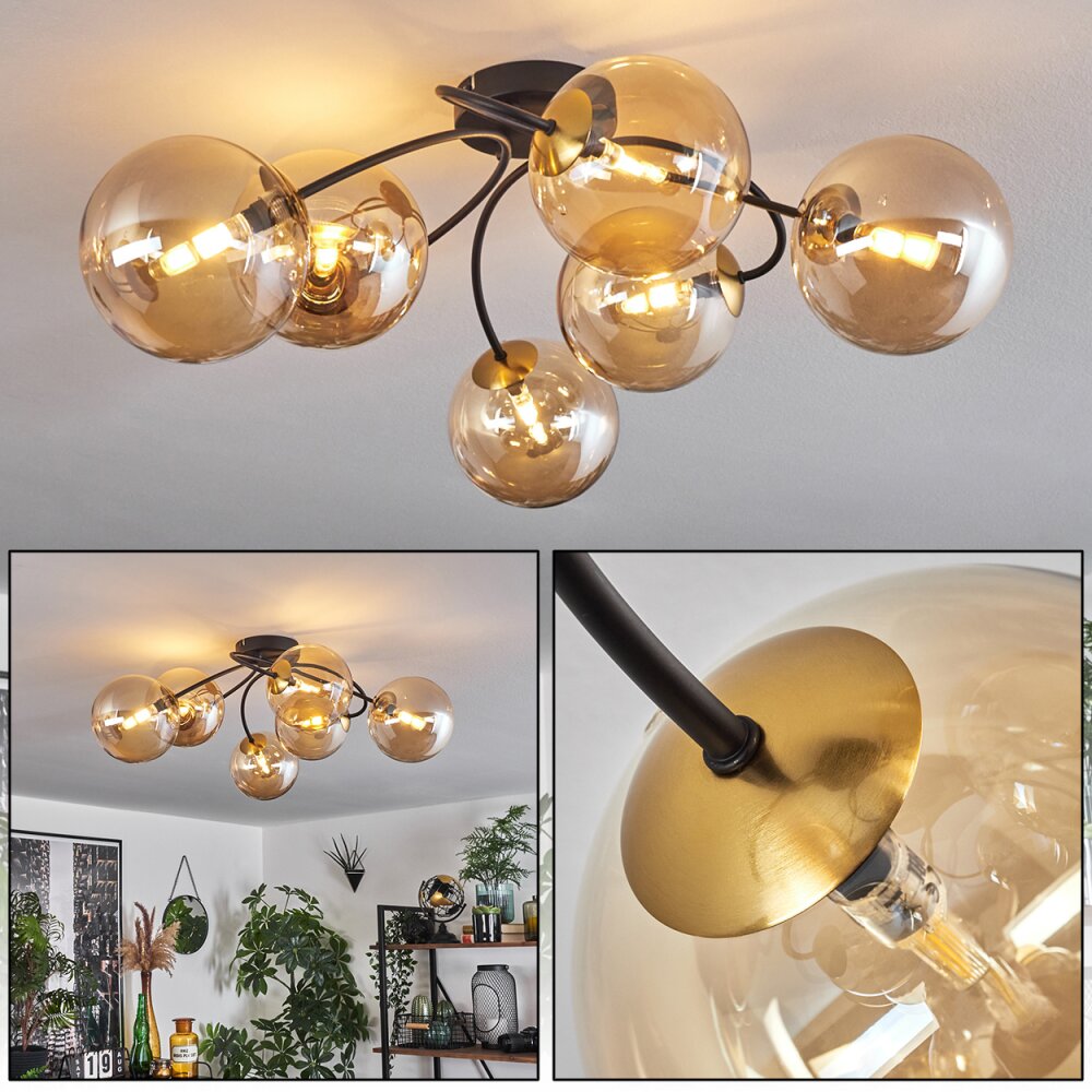 Chehalis Plafondlamp - Glas Goud, Zwart, 6-lichts main product photo