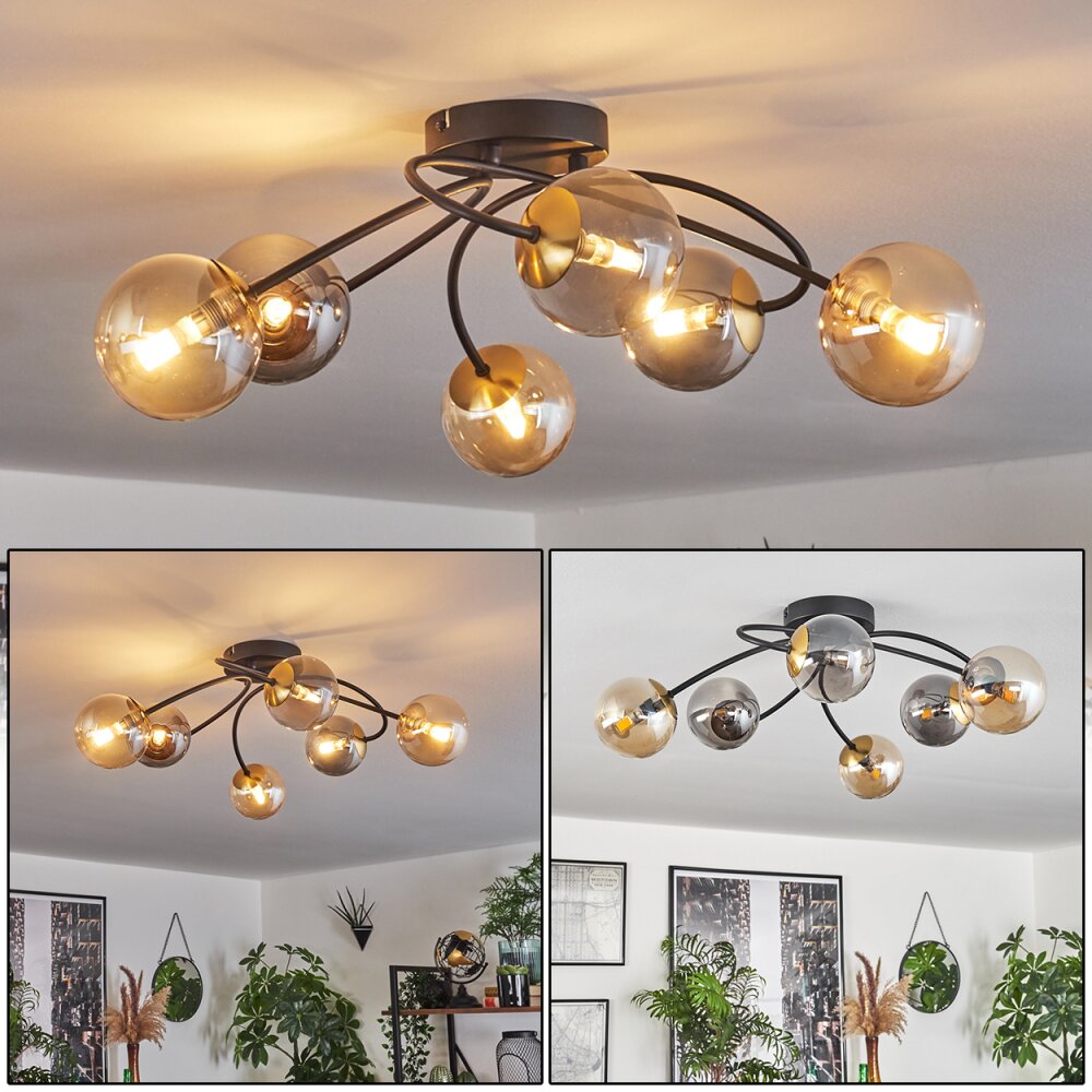 Chehalis Plafondlamp - Glas Goud, Zwart, 6-lichts main product photo