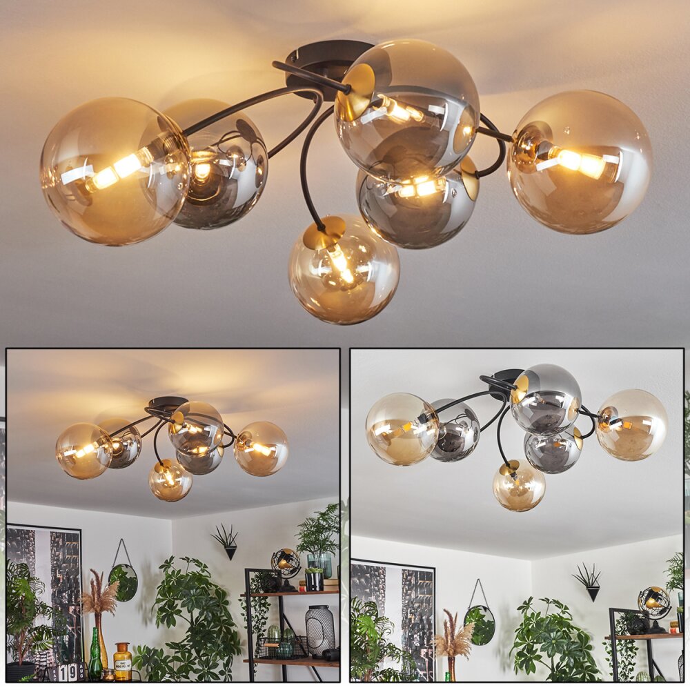 Chehalis Plafondlamp - Glas Goud, Zwart, 6-lichts main product photo