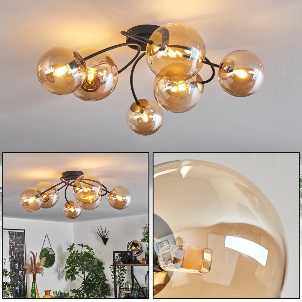Chehalis Plafondlamp - Glas Goud, Zwart, 6-lichts main product photo