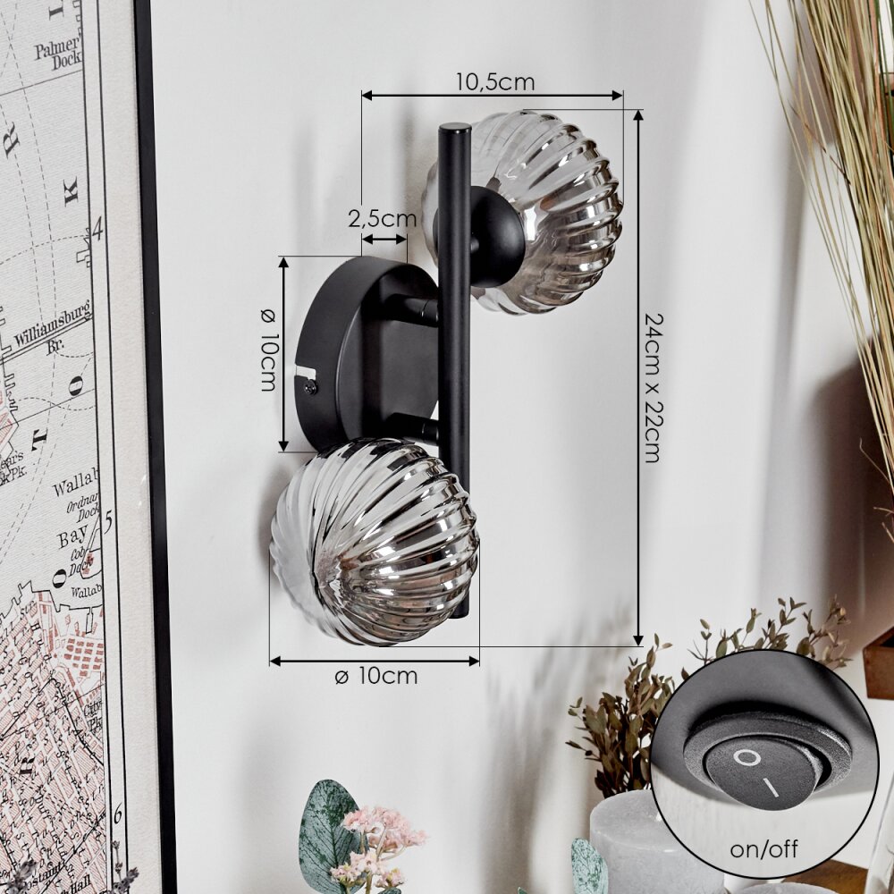 Chehalis Muurlamp - Glas Rookkleurig, 2-lichts
