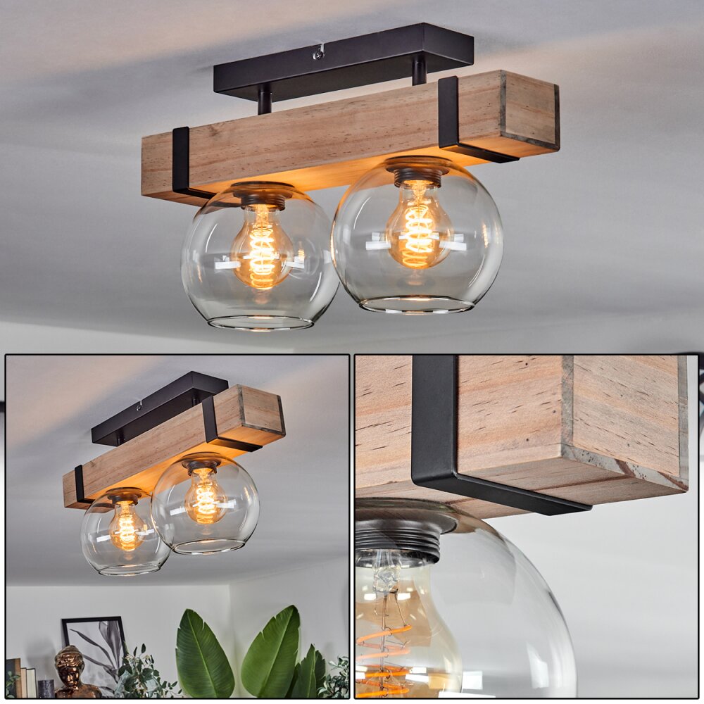 Montgomery Plafondlamp - Glas Natuurlijke kleuren, Zwart, 2-lichts main product photo