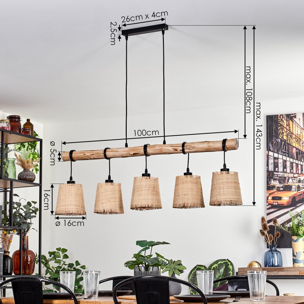 Soungou Hanglamp Natuurlijke kleuren, Zwart, 5-lichts