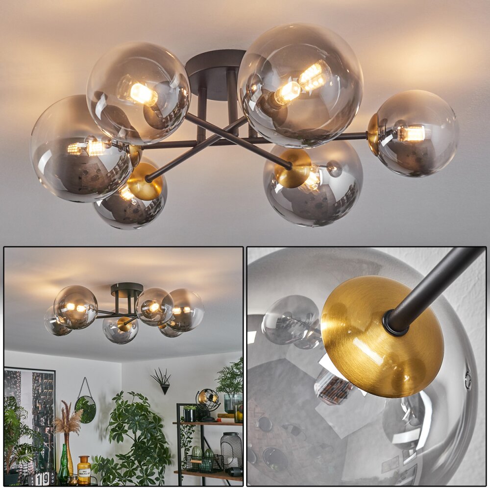 Chehalis Plafondlamp - Glas 12 cm, 15 cm Goud, Zwart, 6-lichts main product photo