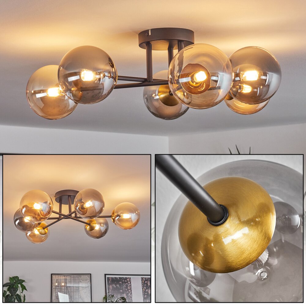 Chehalis Plafondlamp - Glas 12 cm Goud, Zwart, 6-lichts main product photo