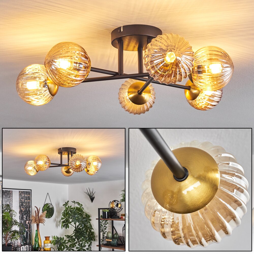 Chehalis Plafondlamp - Glas 15 cm Goud, Zwart, 6-lichts main product photo