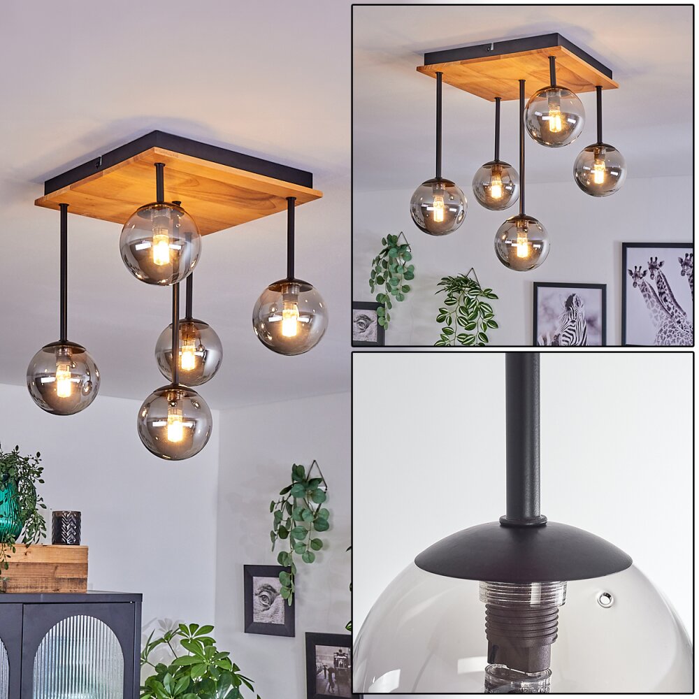Chehalis Plafondlamp - Glas 10 cm Natuurlijke kleuren, Zwart, 5-lichts main product photo