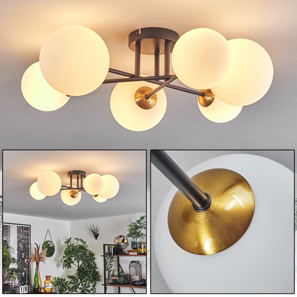 Chehalis Plafondlamp - Glas 12 cm, 15 cm Goud, Zwart, 6-lichts main product photo