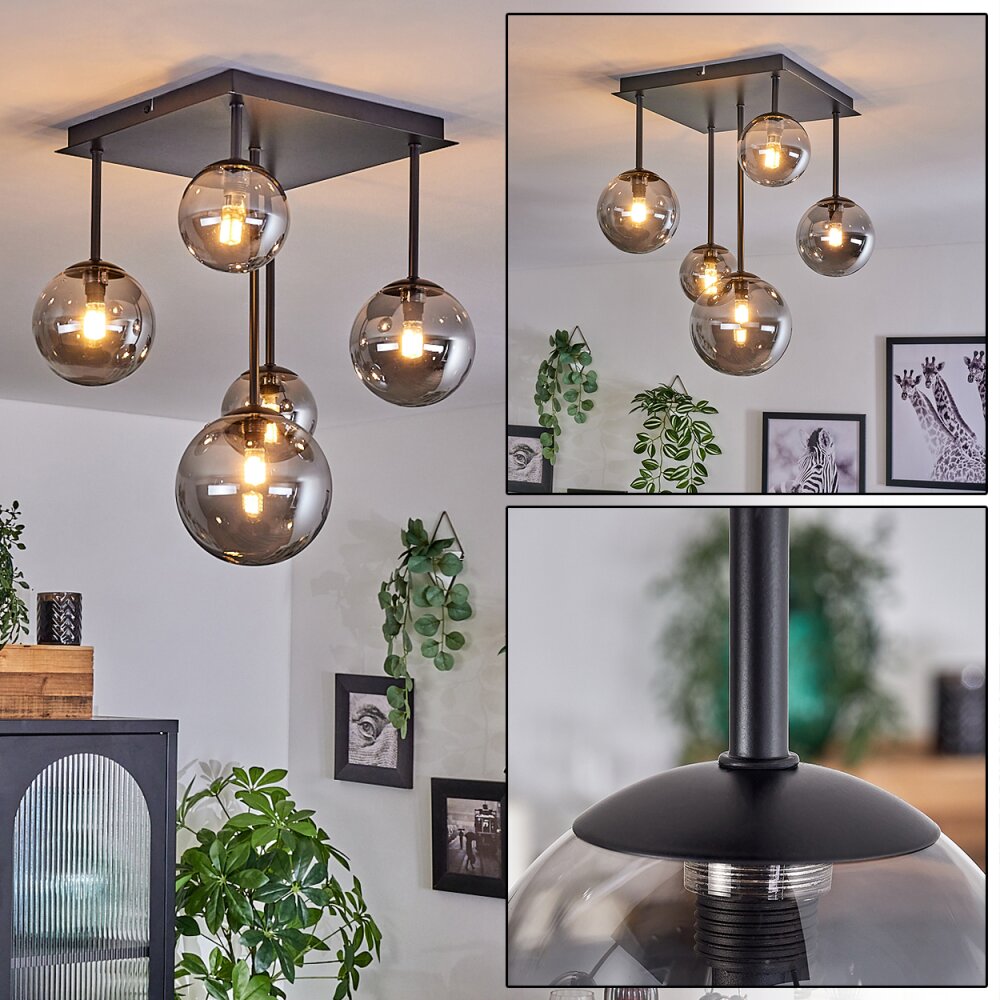 Chehalis Plafondlamp - Glas 10 cm, 12 cm, 15 cm Rookkleurig, 5-lichts main product photo
