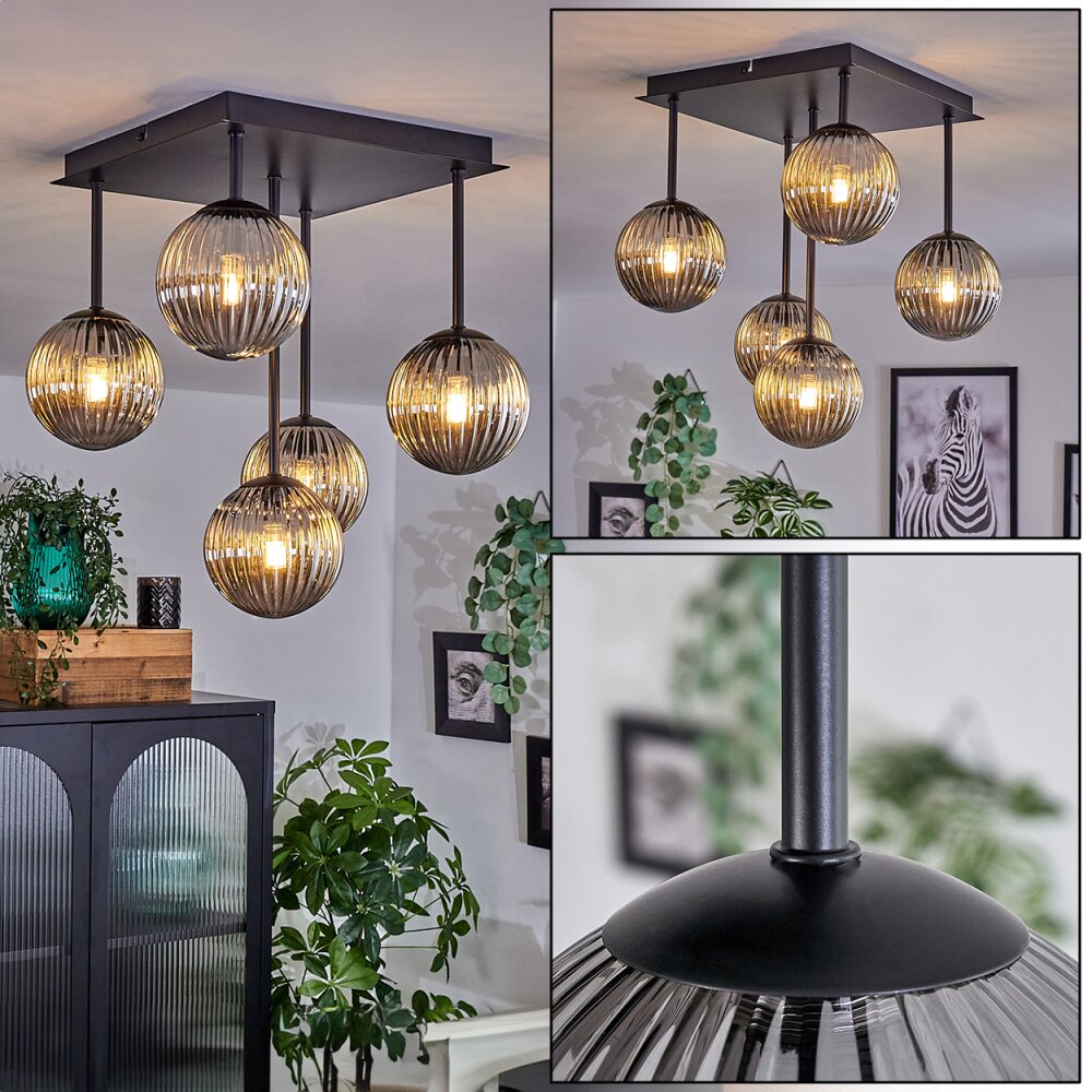 Chehalis Plafondlamp - Glas 12 cm Rookkleurig, 5-lichts main product photo
