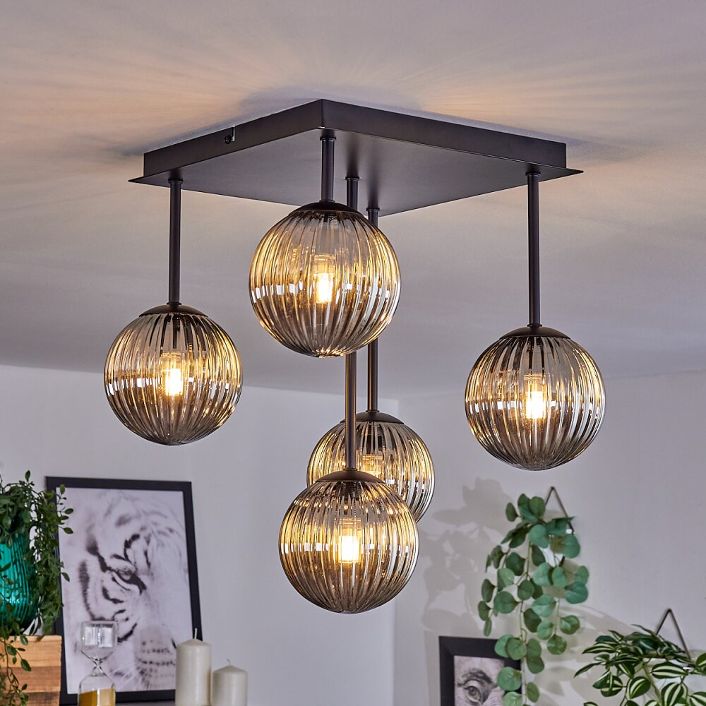 Chehalis Plafondlamp - Glas 12 cm Rookkleurig, 5-lichts
