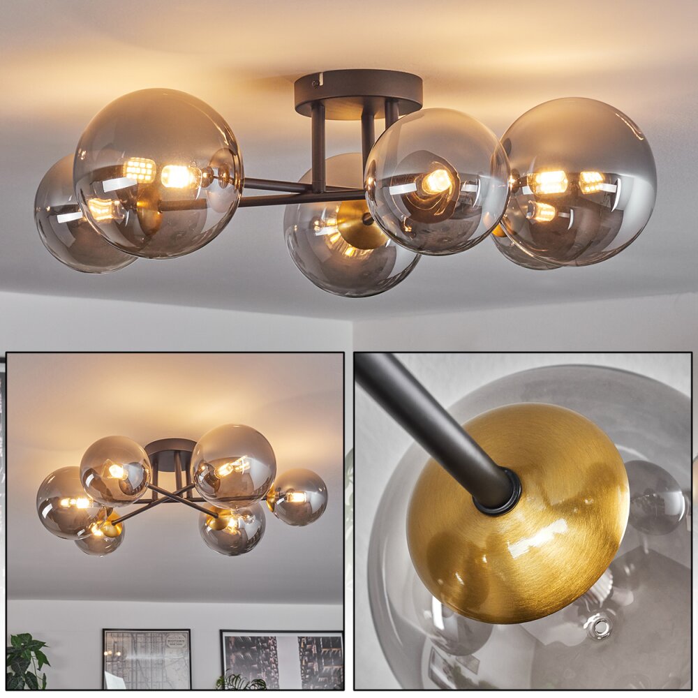 Chehalis Plafondlamp - Glas 12 cm, 15 cm Goud, Zwart, 6-lichts main product photo