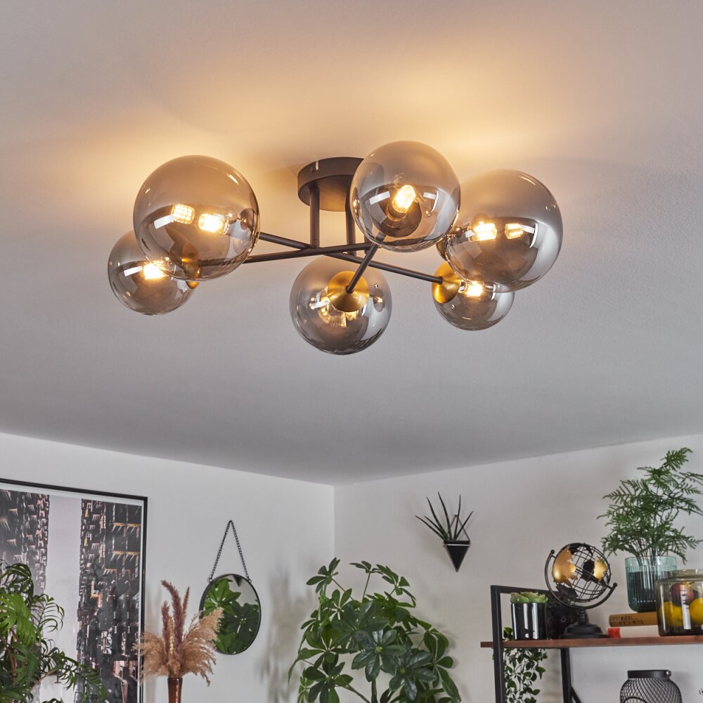Chehalis Plafondlamp - Glas 12 cm, 15 cm Goud, Zwart, 6-lichts