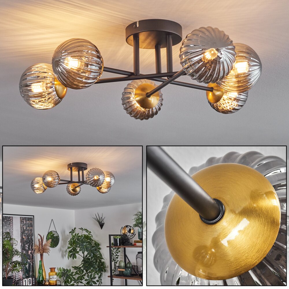 Chehalis Plafondlamp - Glas 10 cm Goud, Zwart, 6-lichts main product photo