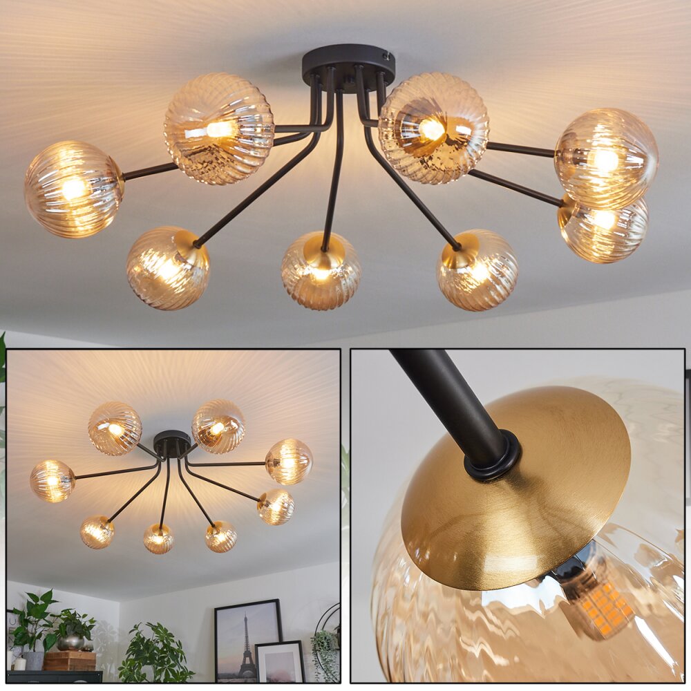 Chehalis Plafondlamp - Glas 12 cm Goud, Zwart, 8-lichts main product photo