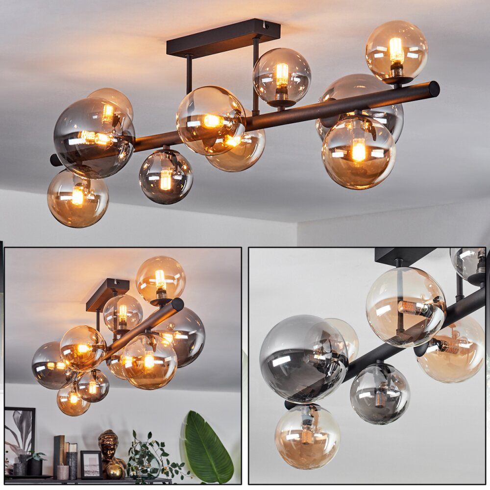 Chehalis Plafondlamp - Glas 10 cm, 12 cm, 15 cm Amber, Rookkleurig, 10-lichts main product photo
