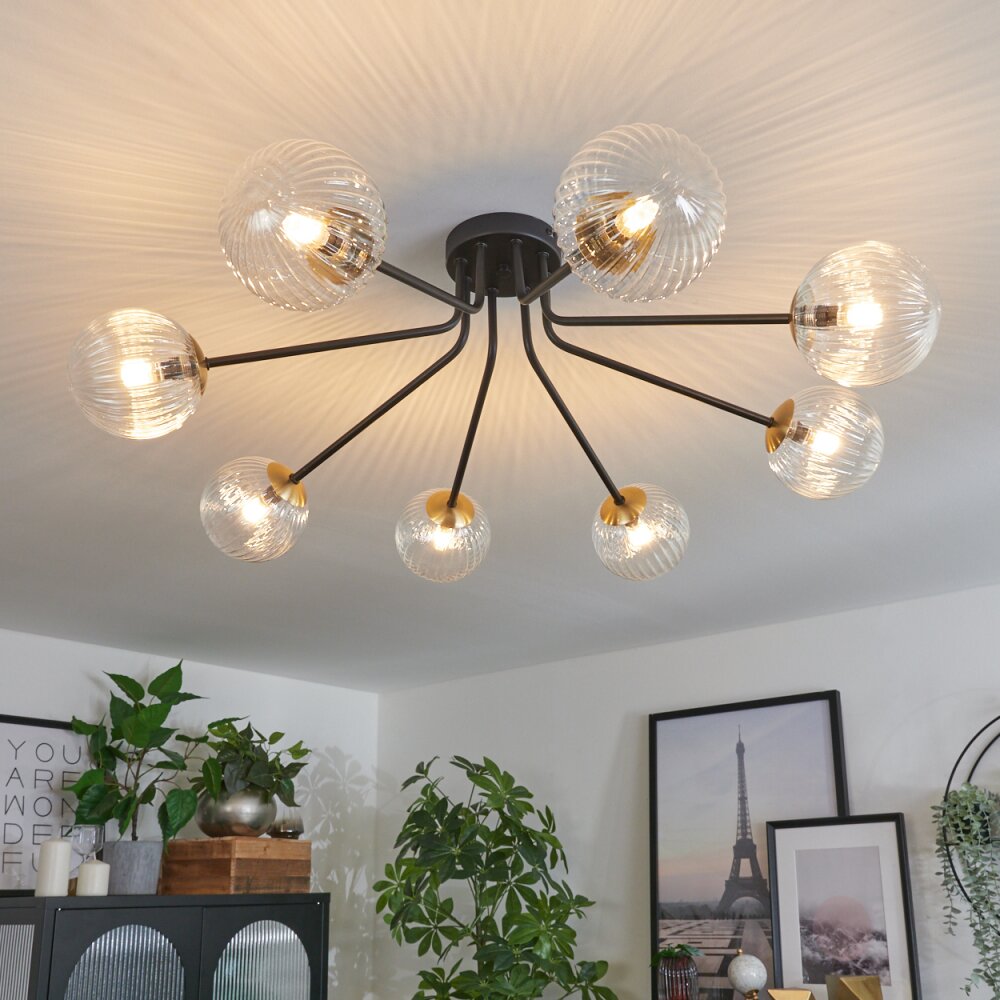 Chehalis Plafondlamp - Glas 12 cm, 15 cm Goud, Zwart, 8-lichts