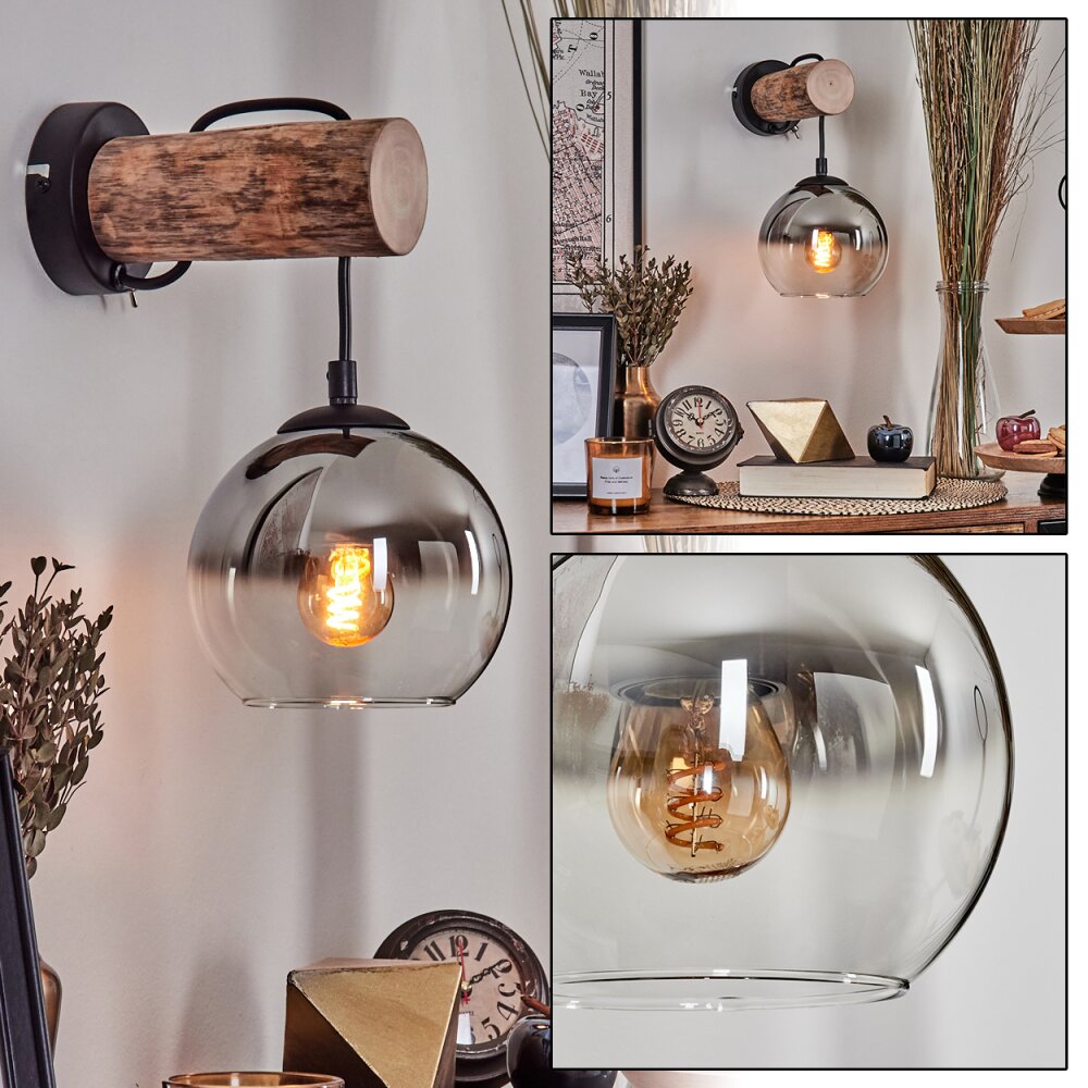 Koyoto Muurlamp - Glas 15 cm Natuurlijke kleuren, Zwart, 1-licht main product photo