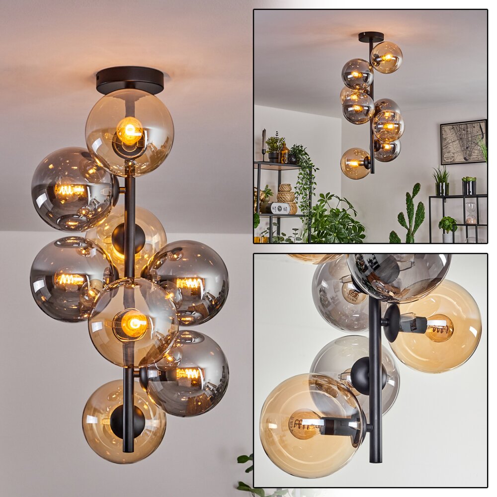 Gastor Plafondlamp - Glas 15 cm Amber, Rookkleurig, 8-lichts main product photo