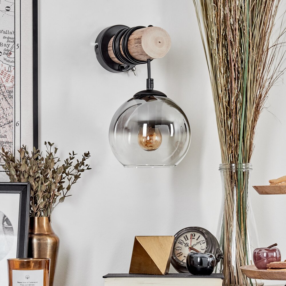 Koyoto Muurlamp - Glas 15 cm Natuurlijke kleuren, Zwart, 1-licht