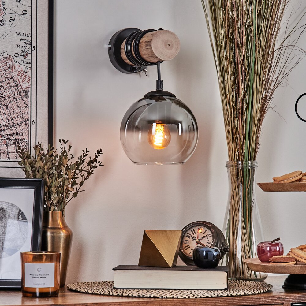 Koyoto Muurlamp - Glas 15 cm Natuurlijke kleuren, Zwart, 1-licht
