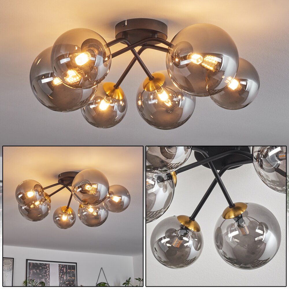 Chehalis Plafondlamp - Glas 12 cm, 15 cm Goud, Zwart, 6-lichts main product photo